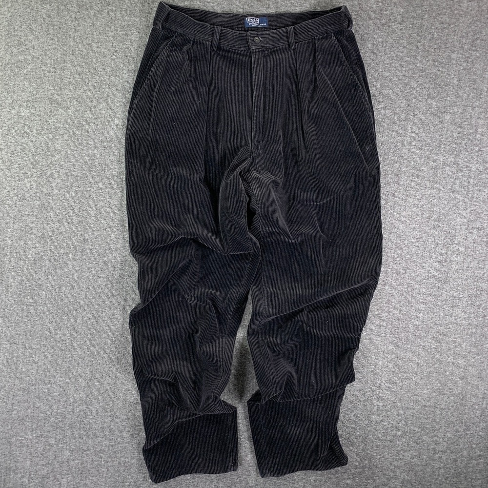 Vintage Polo Ralph Lauren Corduroy Pants Men 34x33 Black 80's Baggy Y2K Hip Hop